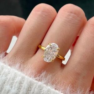 NEW Stunning Oval Faux Diamond Engagement Gold Ring Sz 6